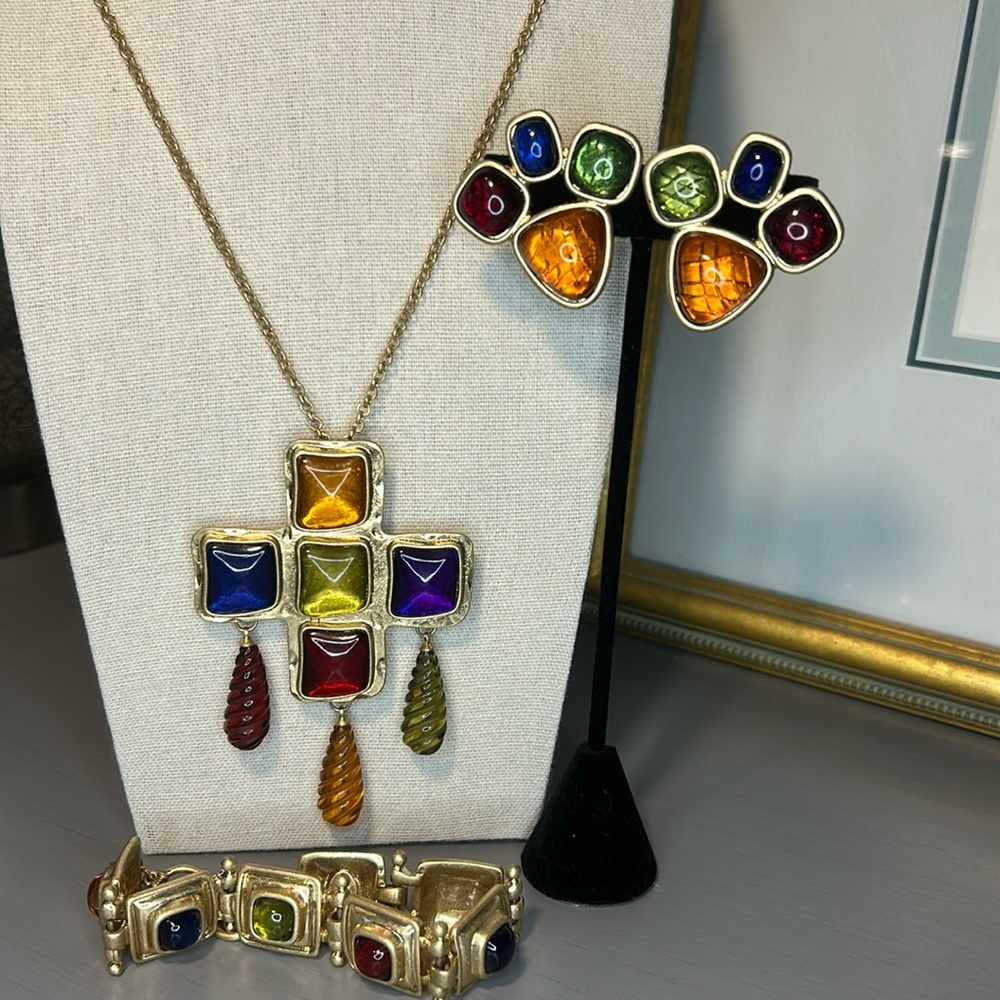 Linea by Louis Dell’Olio Byzantine Pendant/Broach, Clip Earrings & Bracelet Set